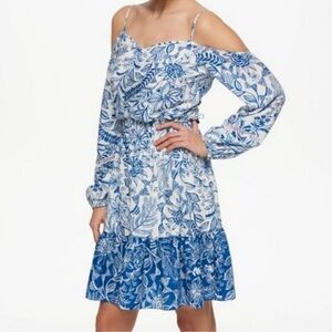 Eliza J Blue White Floral Cold Shoulder Dress Size 8